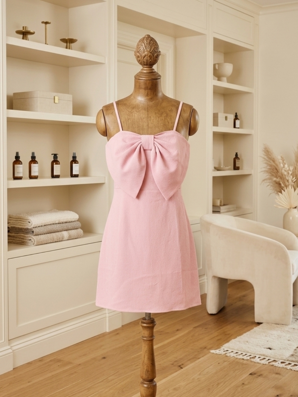 🎀 Unishe Pink Bowknot Sling Mini Dress – Statement Cute 🎀